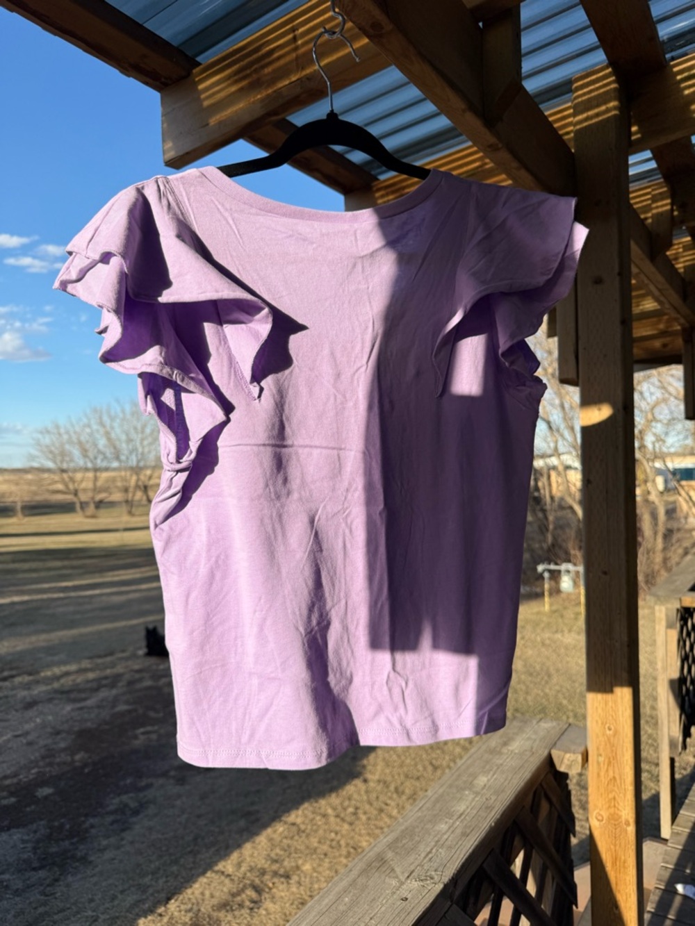 Buffalo David Bitton Lilac Ruffle Sleeve V-Neck Tee - Picture 3 of 9